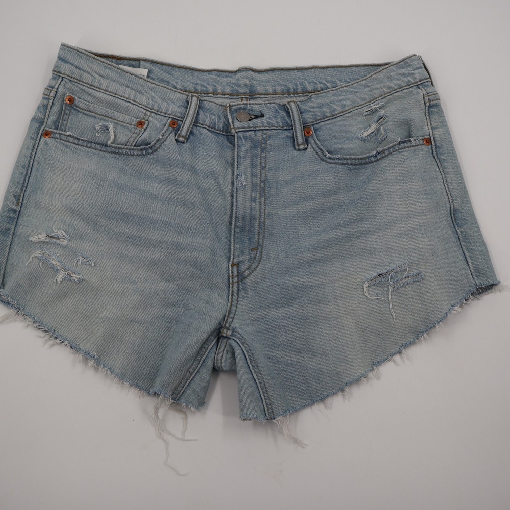 Levi's 541 Athletic Taper Shorts Mens 34 Light Wash Blue Distressed Raw‎ Hem
